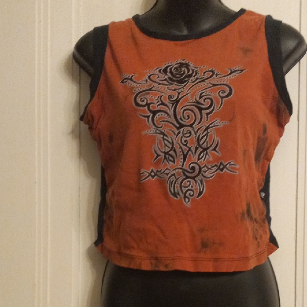 Funky Diva Orange Crop Top with Rose Pattern